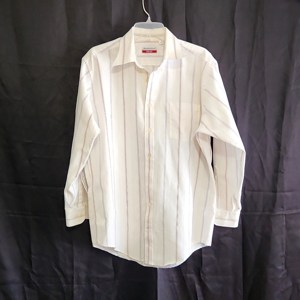MANHATTAN LONG SLEEVE STRIPED BOTTON DOWN SHIRT SIZE 16 32/33 B-78